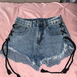 High Waist Lace Up Denim Shorts